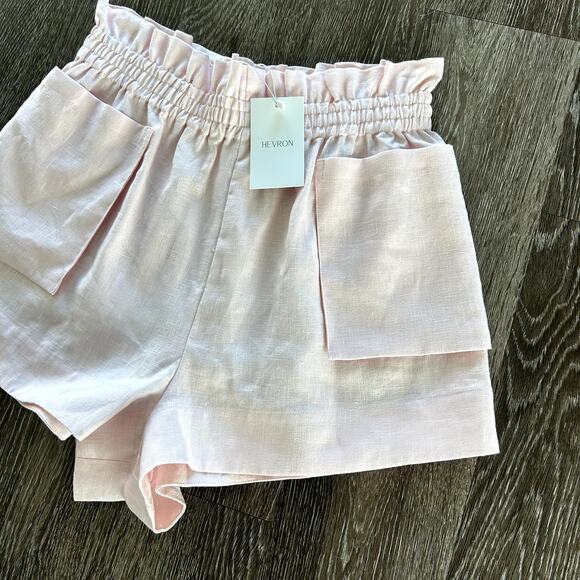 NWT Hevron Mira Linen Shorts Rose Quartz Pink High-Waist Pocket 100% Linen Sz M - Picture 9 of 16